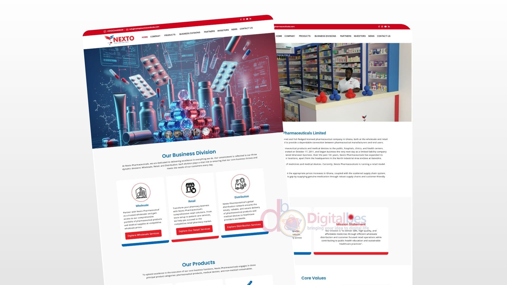 Pharmaceutical Website for Nexto Pharmaceuticals Ghana